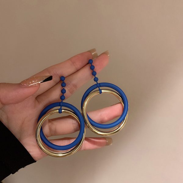 925 Silver Needle Baked Lacquer Circle Ring Earrings