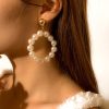 Women's Sterling Silver Pearl Inlaid Circle Stud Earrings
