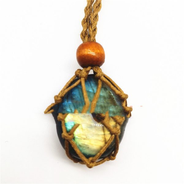 Natural Elongated Stone Original Stone Net Necklace Pendant