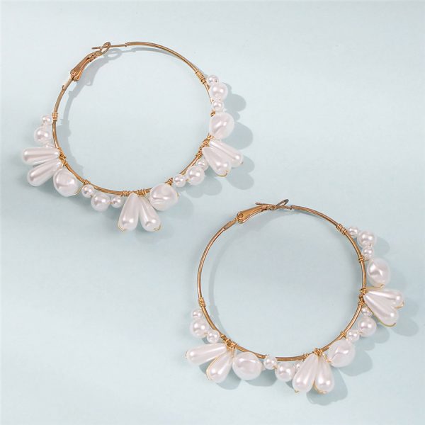 European And American Braided Pearl Earrings Exaggerated Fashion Circle