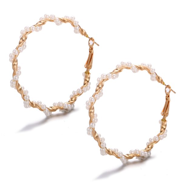 European And American Cross-border New Twining Pearl Big Circle Earrings