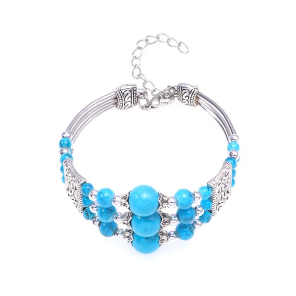 Tibetan Accessories Colorful Beads Wide Bangle Turquoise Bracelet