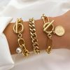Bracelet Set Ins Design Niche Pearl Love Coin Jewelry Women 3-piece Set