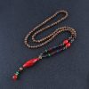Chicken Wings Wooden Prayer Beads Long Men's Necklace Imitation Turquoise Pendant Wooden Bead