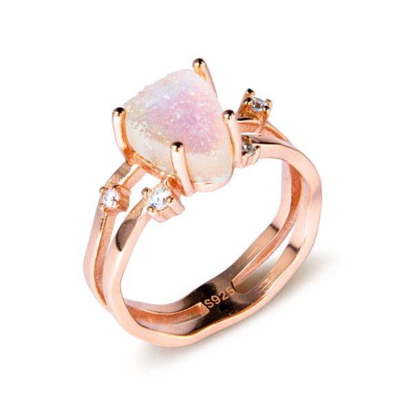 S925 Silver Irregular Triangle Moonstone Ring Personality Fashion Minority Design Female Ring