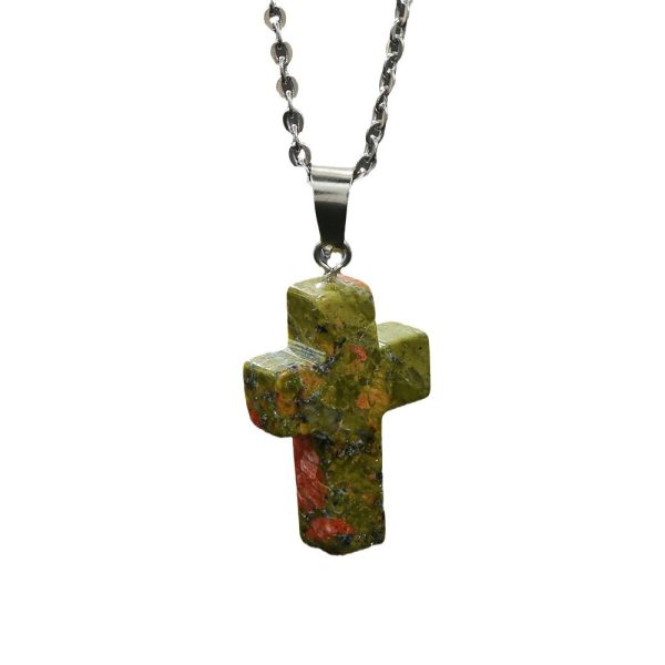Natural Stone Agate Stone Cross Pendant Necklace
