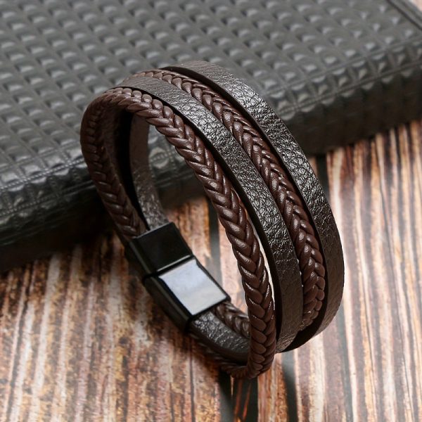 Men's Simple Pu Woven Alloy Magnetic Buckle Bracelet