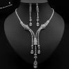 Water Drop Zircon Necklace Jewelry Set Flower Earrings Two-Piece Set