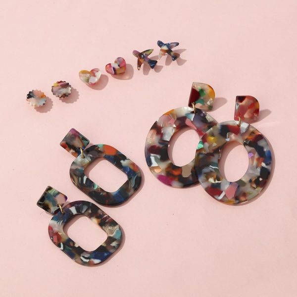 Earrings Set Personality Temperament Acrylic Fashion Exaggerated Jewelry Irregular Color Pendant Earrings