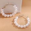 Large Circle And Pearl Earrings C- Shaped Handmade