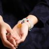 Blue Light Glass Moonstone 108 Prayer Beads Jewelry Women's Beeswax Bracelet