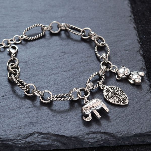 Punk Retro Elephant Pendant Bracelet Wild Leaves Cartoon Bear