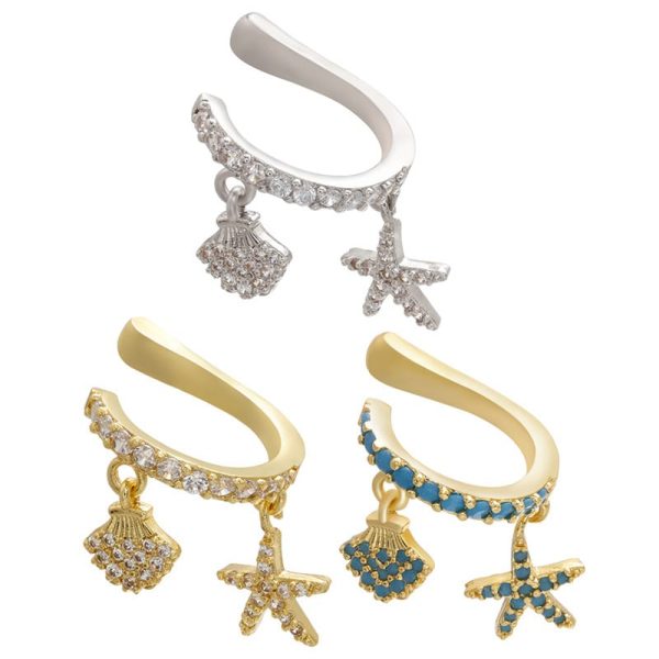 d2a8b066-58ca-4b4c-aa56-83f3b1fe381c.jpg Micro-set Zircon Ear Clips Starfish And Shell With White Diamonds