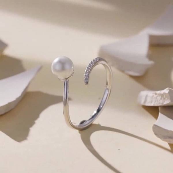 Elegant Shell Pearls Ring S925 Sterling Silver Opening Adjustable