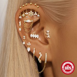S925 Sterling Silver Snowflake Horse Eye Diamond Ball Flat Back Vertical