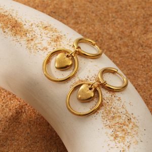 Fashion Stainless Steel 18K Furnace Real Gold Plating Circle Love Heart Earrings