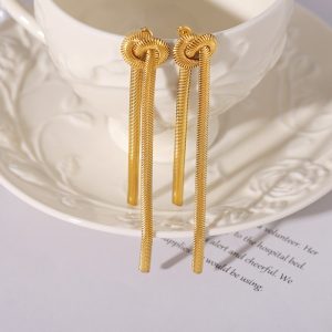 Gold Knotted Tassel Snake Chain Long Necklace