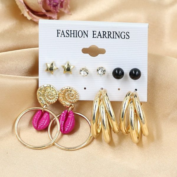 Creative Geometric Earrings Vintage Pearl Set