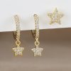 18K Real Gold Electroplated Zircon Moon Studs Three-piece Set