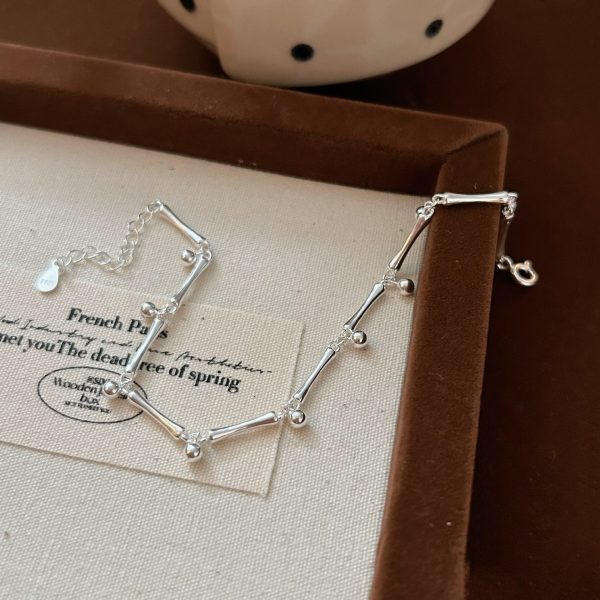 S925 Sterling Silver Silver Tube Stitching Bracelet Women's Simple Design