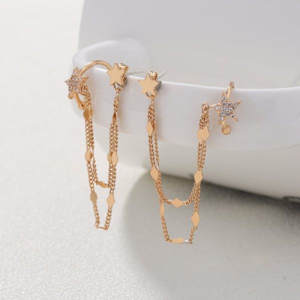 Ear Bone Clip Ear Line Integrated Long Tassel Earrings Micro Set Zircon Five Pointed Star Earrings Ear Clip Jewelry