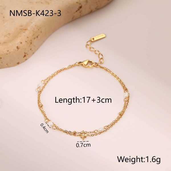 Double-layer Six-pointed Star Rhinestone Pearl Stainless Steel Necklace 18K Gold Plating Ins Design Sense