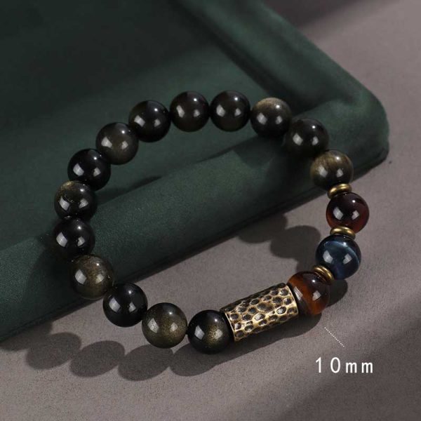 925 Silver Hoop Mantra Yellow Tiger Eyes Black Myth Wukong Men And Women Bracelet
