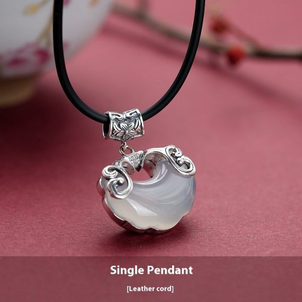 Jade Top Koi Sterling Silver Jade Pendant Natural Chalcedony Longevity Lock Collar