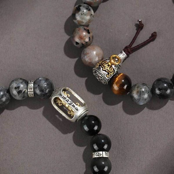 925 Silver Hoop Mantra Yellow Tiger Eyes Black Myth Wukong Men And Women Bracelet