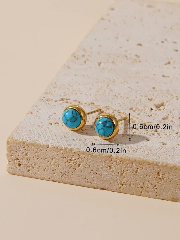 Simple All-match Titanium Steel Turquoise Collarbone Necklace Set