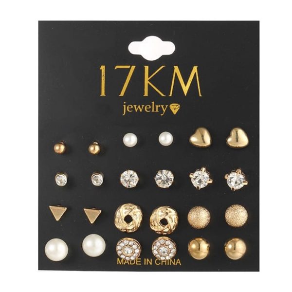 Set Of 9 Pairs Of Earrings With Zircon