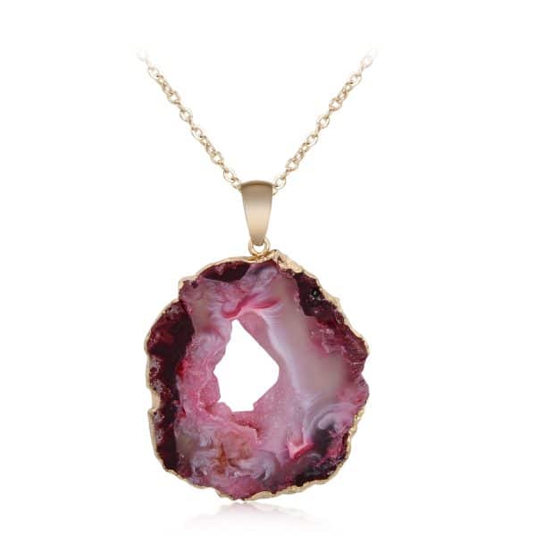 Natural Stone Pendant Rough Stone Cluster Striped Agate Crystal Hole Necklace