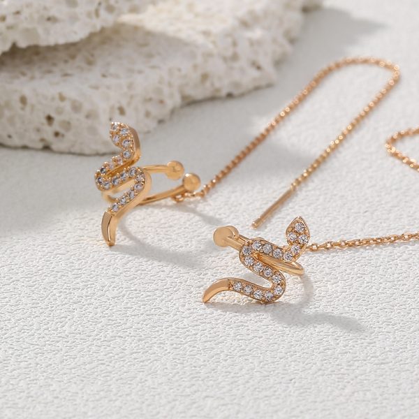Cross Border Jewelry Wholesale Niche Design Earrings Female Fashion Europe And America Snake Shaped Copper Micro Set Zircon Long Tassel Ear Line