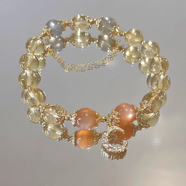 Moonstone Golden Sun Stone 14K Gilded Fortune Crystal Bracelet