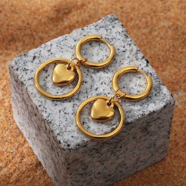 Fashion Stainless Steel 18K Furnace Real Gold Plating Circle Love Heart Earrings