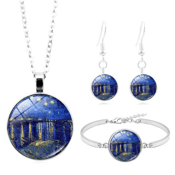 Kiss Time Gemstone Fashion Silver Bracelet Earrings Jewelry Set