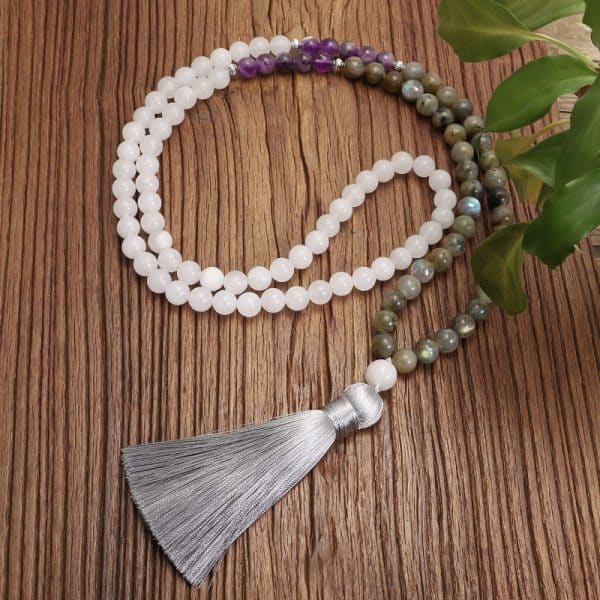 Stone Necklace 108 Glitter Stone Amethyst Lantern Beads Yoga Necklace