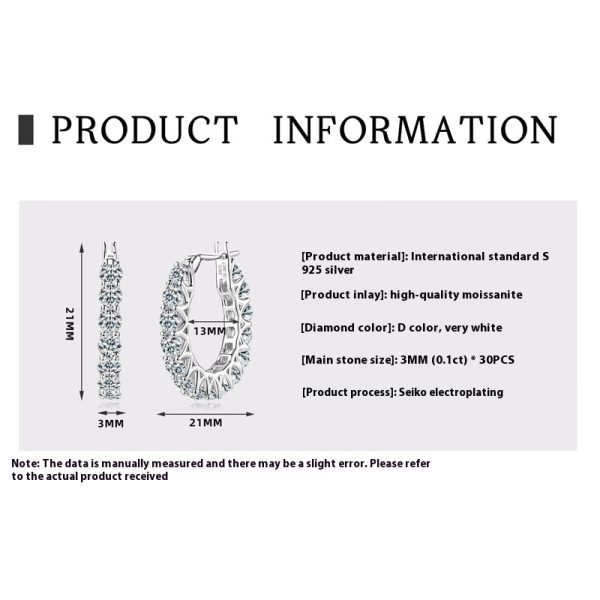 Full Diamond Moissanite Light Luxury Earrings Sterling Silver Fashion Luxury High Sense Ear Ring