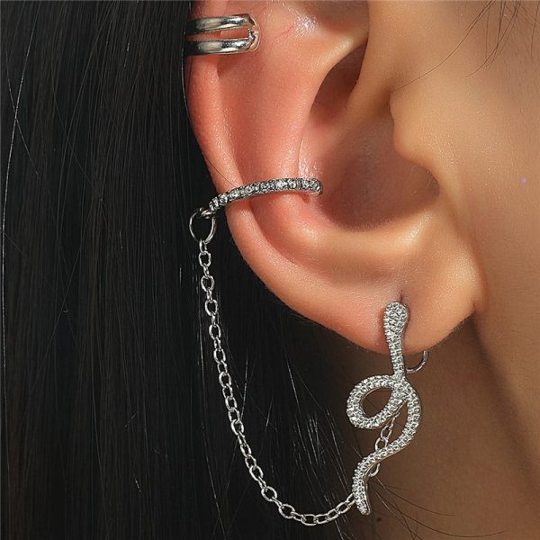 Cold Wind No Hole Earring Set Retro Zircon Snake-shaped Chain Ear Clip