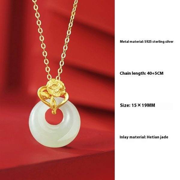 Natural Hetian Jade Necklace Women's S925 Sterling Silver Carnation Pendant