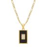 Vintage 18K Gold Plated Titanium Square Shell Zircon Necklace Jewelry Set