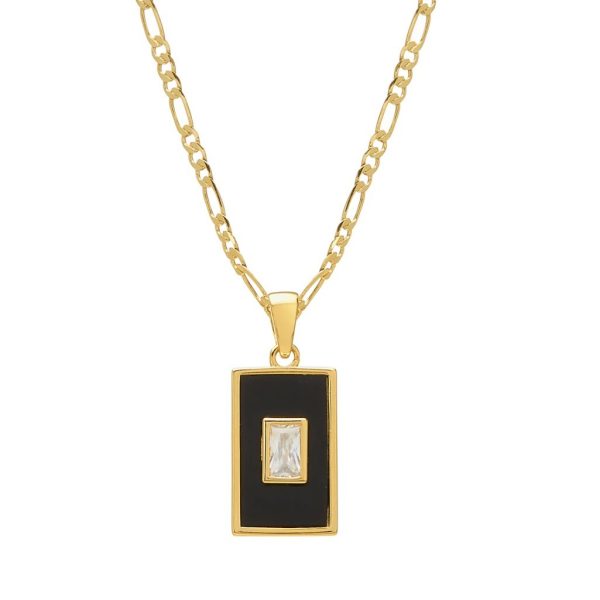 Vintage 18K Gold Plated Titanium Square Shell Zircon Necklace Jewelry Set