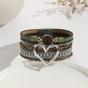 Leather Cord Bracelet Bohemian Multi-layer Rough Stone Love Jewelry For Girls