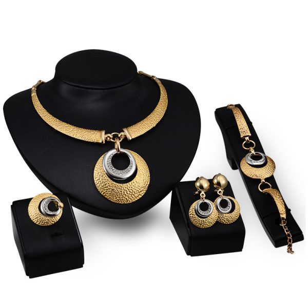 Gold Four-piece Necklace, Earrings And Jewelry Set