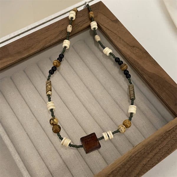 Natural Beaded Stone Butterfly Necklace