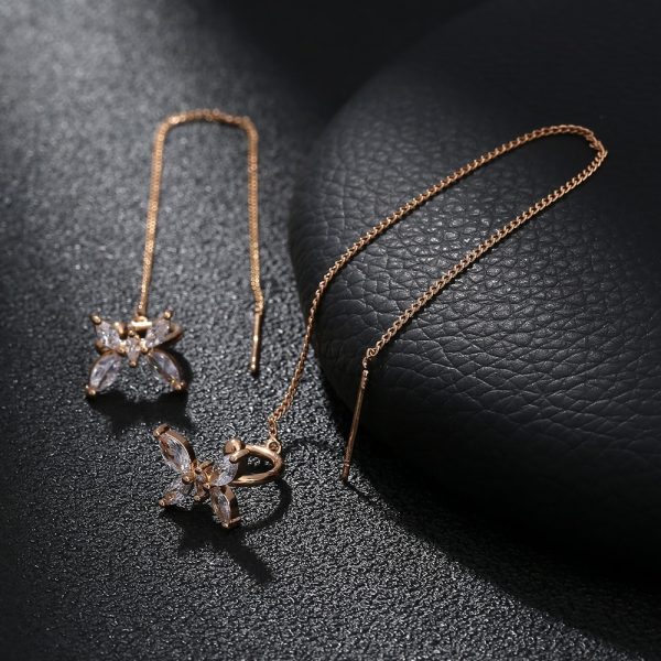 Cross Border Jewelry Personality Copper Micro Set Zircon Butterfly Ear Bone Clip Super Long Personality Tassel Ear Line Earrings