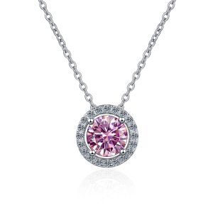 Classic Round Bag 925 Sterling Silver Color Moissanite Necklace