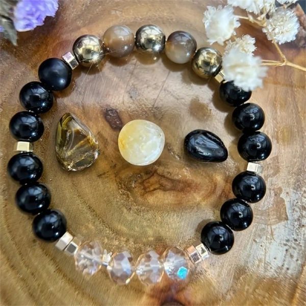 Natural Stone Punk Metallic Beaded Bracelet