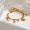 Women's Stainless Steel 18K Dold Pearl Shell Pendant Bracelet