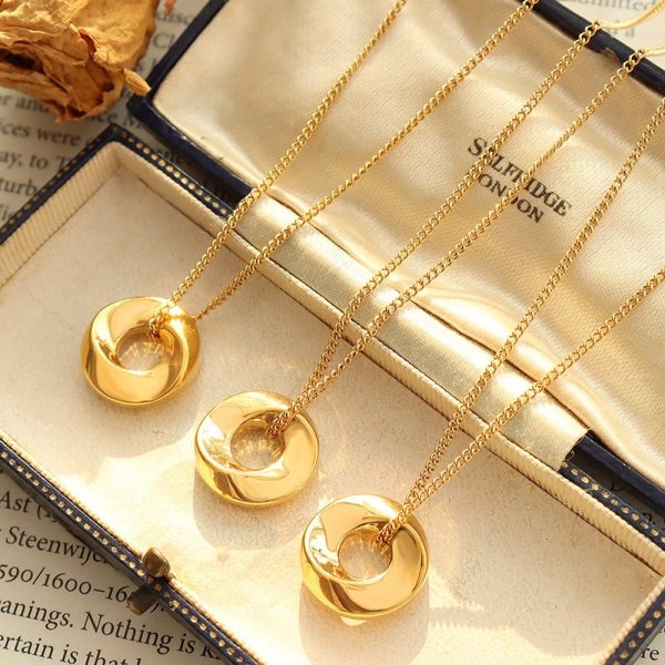 Titanium Steel 18K Gold Plating Geometric Ring Necklace